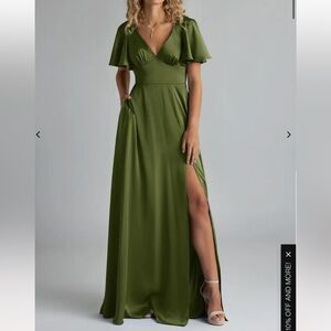 Azazie Olive Green Maxi Dress